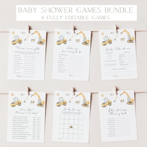 Construction Baby Shower Games Bundle, Editable Baby Under Construction Theme Baby Sprinkle Games,  Printable Template Digital Download