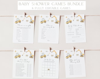 Construction Baby Shower Games Bundle: Editable Template (Digital Download)