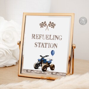 Printable Refueling Station Sign, Blue 4 Wheeler Bike Birthday Table ...