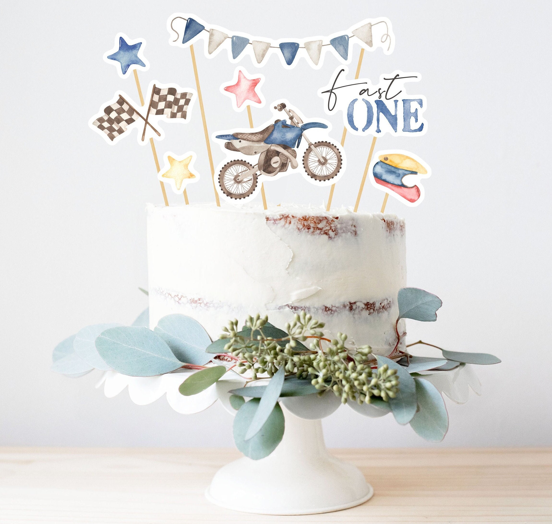 Forniture per feste di compleanno per moto da cross, include sfondo di buon compleanno, piatto, tazze, topper per torta, per ragazzi, decorazioni per sport estremi in moto, 20 porzioni, (set A