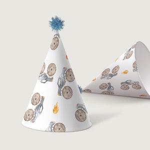 Monster Truck Party Hats: Dusty Blue Birthday Template (Digital Download)