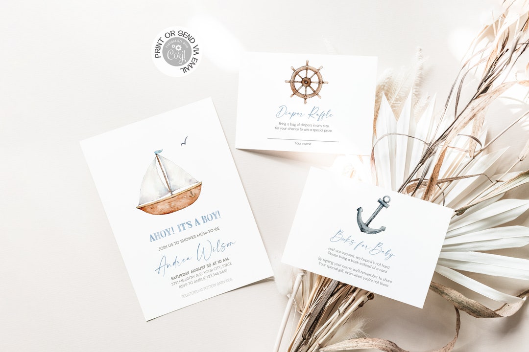 Sailboat Baby Shower Invitation Bundle: Nautical Theme (digital) - Etsy