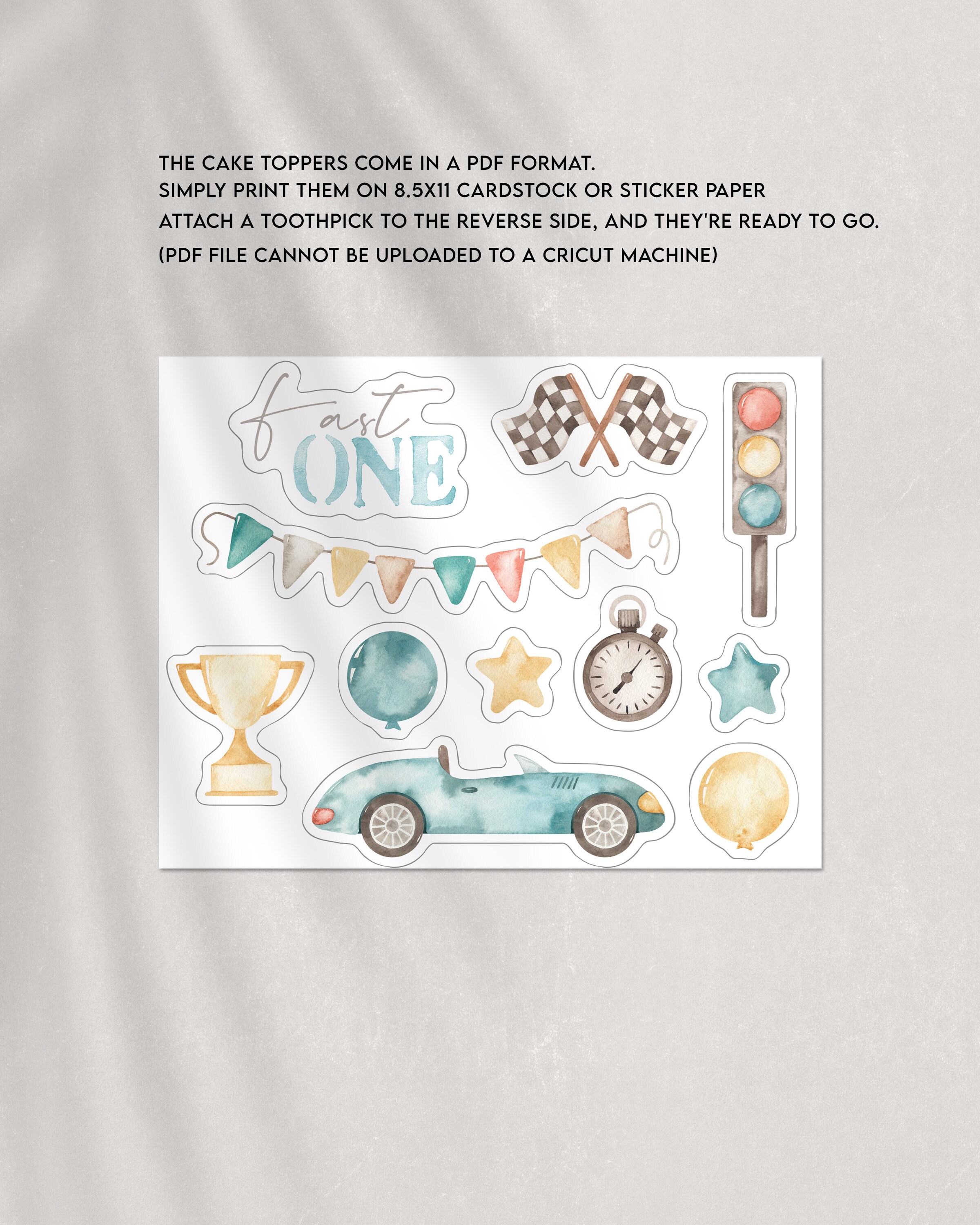 Decorazione Per Torta Fast One - Topper In Legno Con Auto Da Corsa E Bandiera A Scacchi Per Festa Compleanno A Tema Racing, Primo Anno