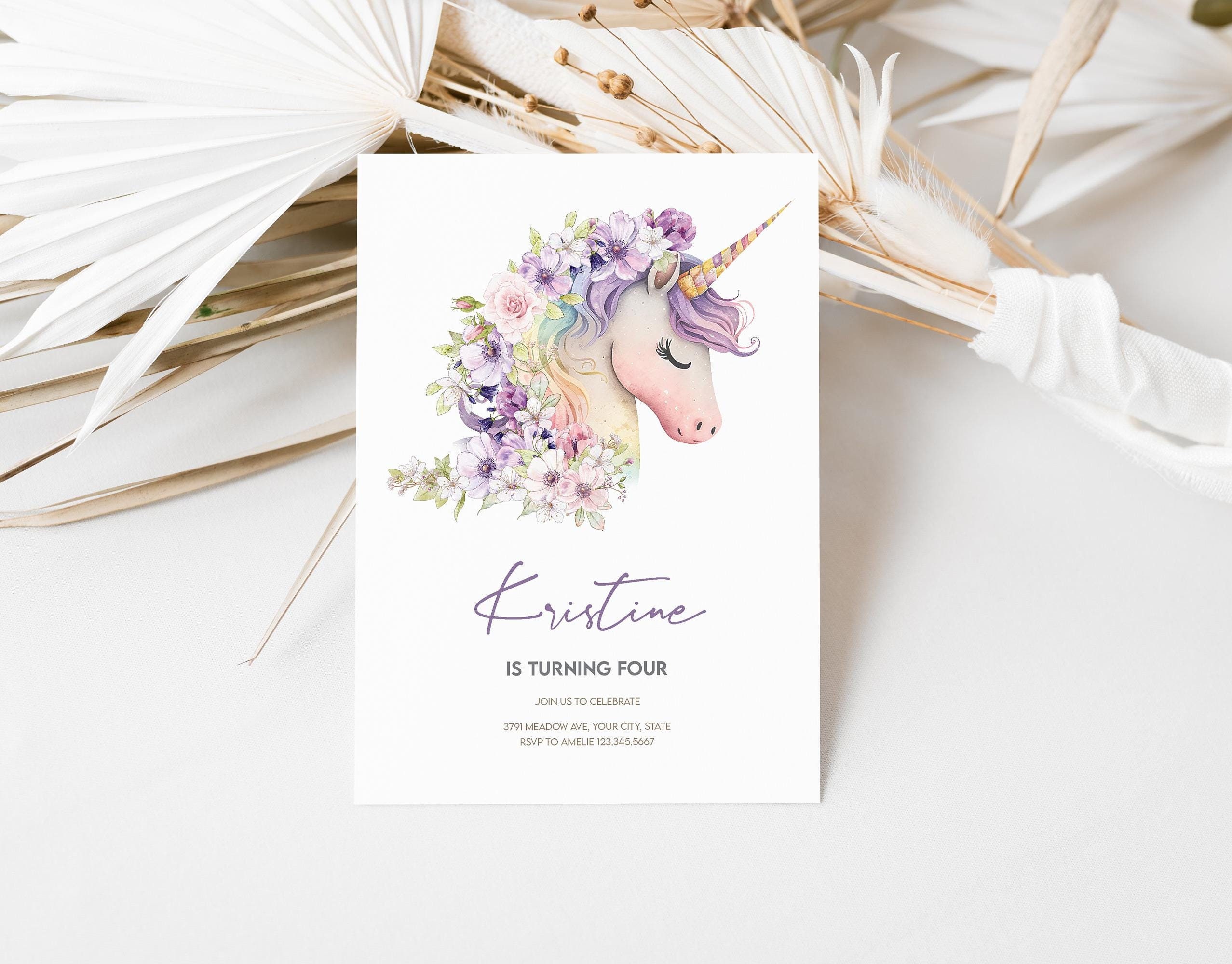 Floral Unicorn Birthday Invitation: Editable Party Template (Digital Download)
