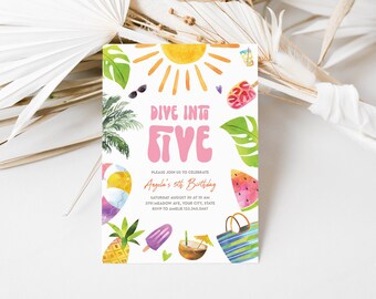 Pool Party Birthday Invitation: Pink Summer Theme (Digital Download)
