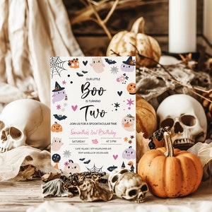 Pink Ghost Halloween 2nd Birthday Invitation: Little Boo (Digital Download)