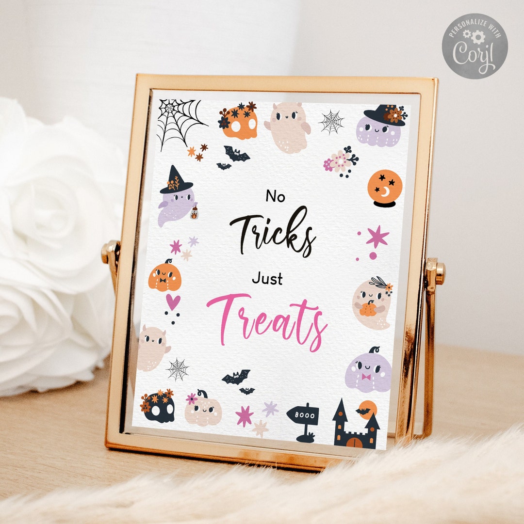 Pink Halloween Ghost Party Sign: No Tricks Just Treats (digital ...
