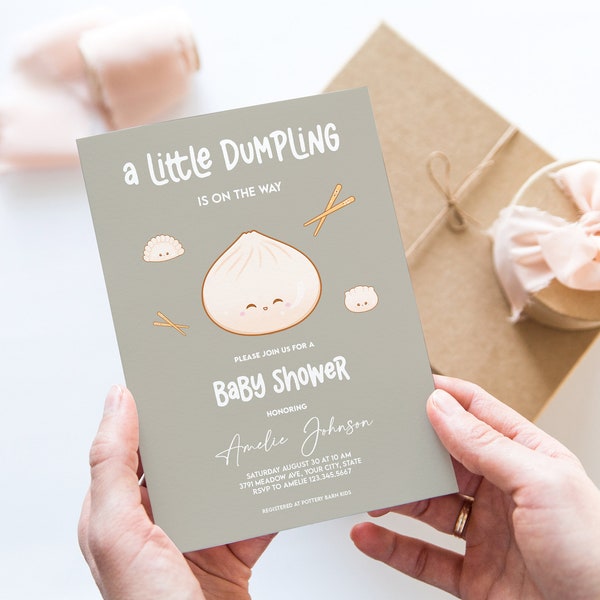 Little Dumpling Baby Shower Invitation Set, Editable Gender Neutral Bao Baby Sprinkle Invite Template, Dim Sum Party Theme, Instant Download