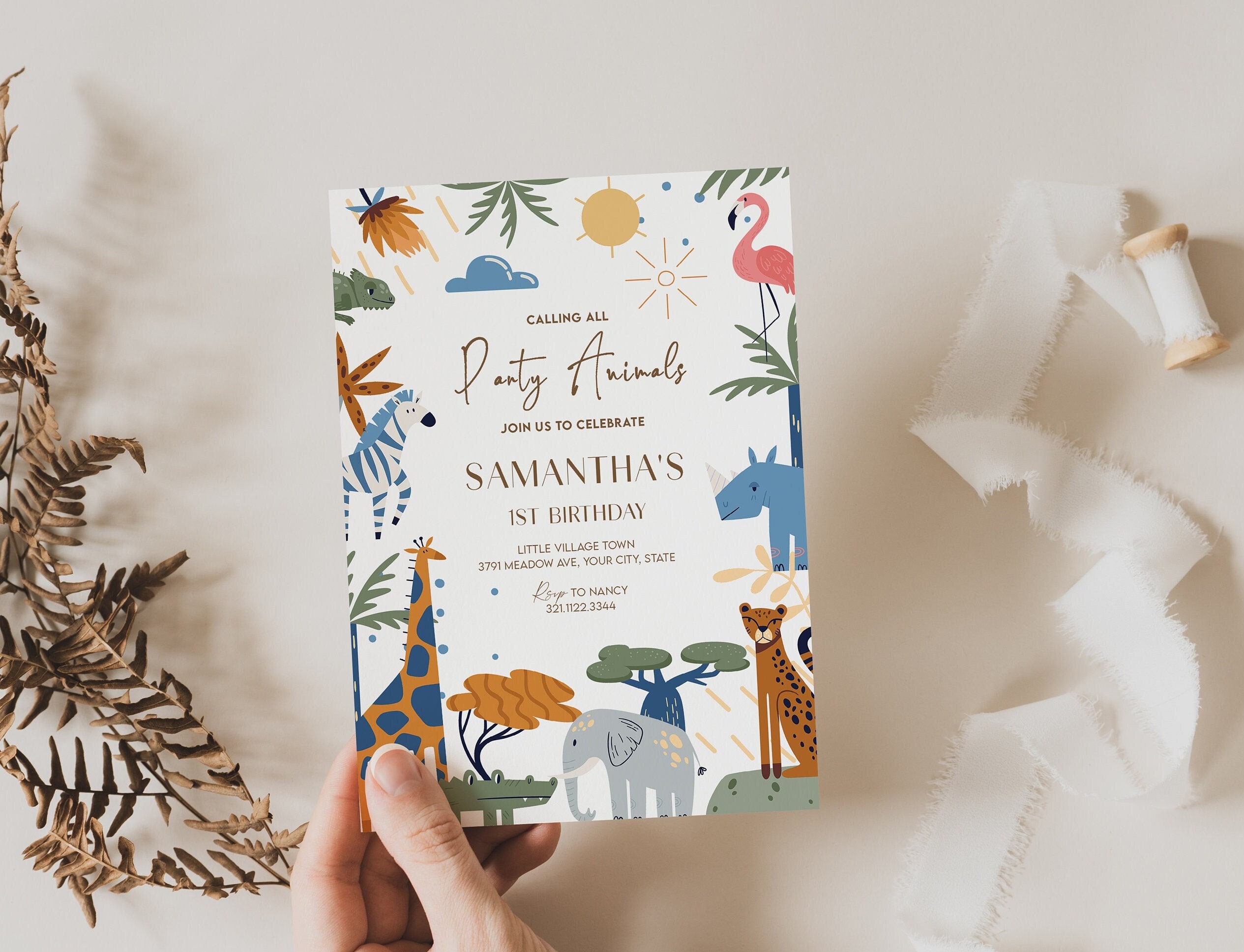 Jungle Safari Animals Birthday Invitation: Editable Party Theme (Digital Invite)