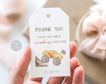 Editable Monster Truck Favor Tags: Birthday Thank You (Instant Download)