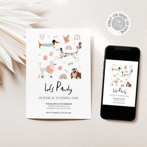 Editable Dog Birthday Party Invitation Puppy Birthday Invite Pink Girl ...