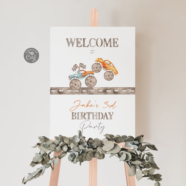 Editable Dirty 3rd-y Monster Trucks Birthday Welcome Sign | Monster Bash 3rd Boy birthday Party Decor | Instant Download