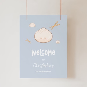Dumpling Birthday Welcome Sign: Blue Bao Bun Poster (Digital Download)