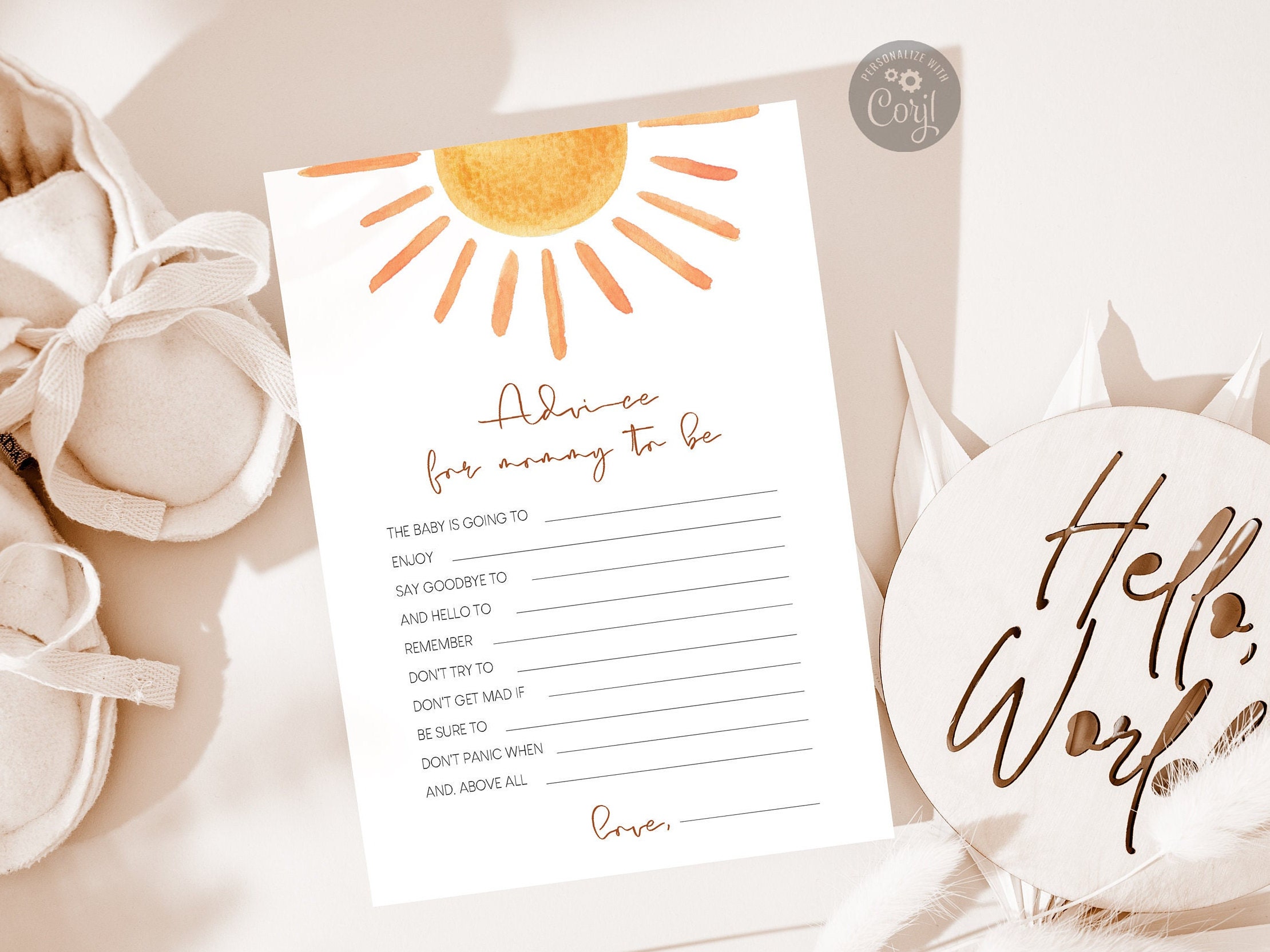 Sunshine Baby Shower Game: Advice for Mommy Template (Digital Download)
