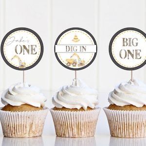 Editable Construction Cars Cupcake Toppers, Digger Party  Decorations, Birthday, Cupcake Tops, Instant download