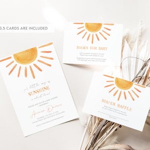 Bearbeitbares Little Sunshine-Babyparty-Einladungs-Set | Boho Sun Gender Neutral Baby Sprinkle Windel Raffle Karten | Sofortiger digitaler Download