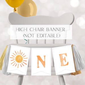 Fröhlicher Sonnenschein 1. Geburtstag Bunting - Druckbare Banner für Hochstuhl Dekor, digitaler Download, NICHT EDITIERBAR