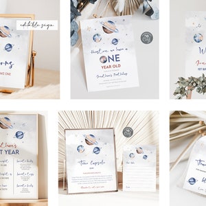 Outer Space 1st Birthday Party Bundle: Galaxy Planets (Printable Corjl Template)