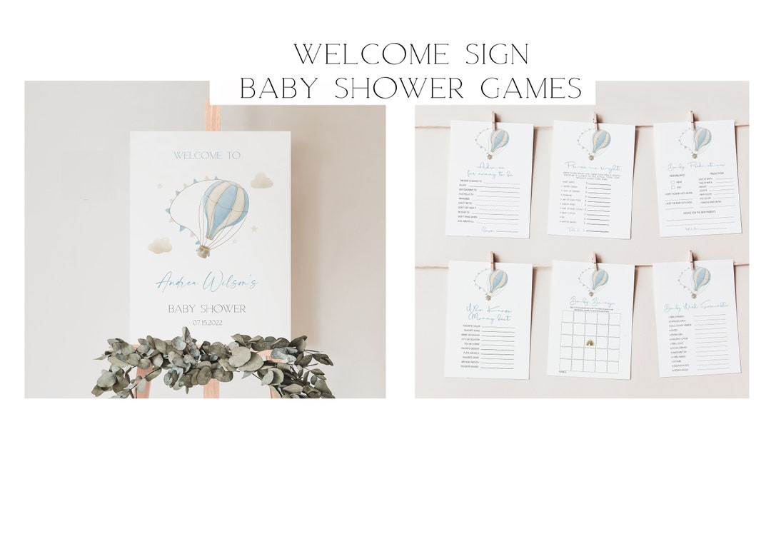Printable Hot Air Balloon Baby Shower Mini Bundle, Boy Baby Shower ...