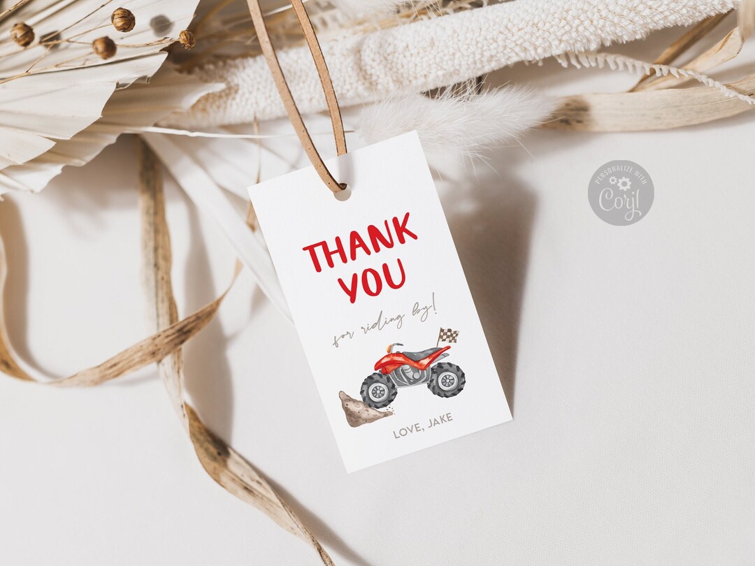 Red ATV Thank You Tag: 4 Wheeler Bike Favor (digital Download) - Etsy
