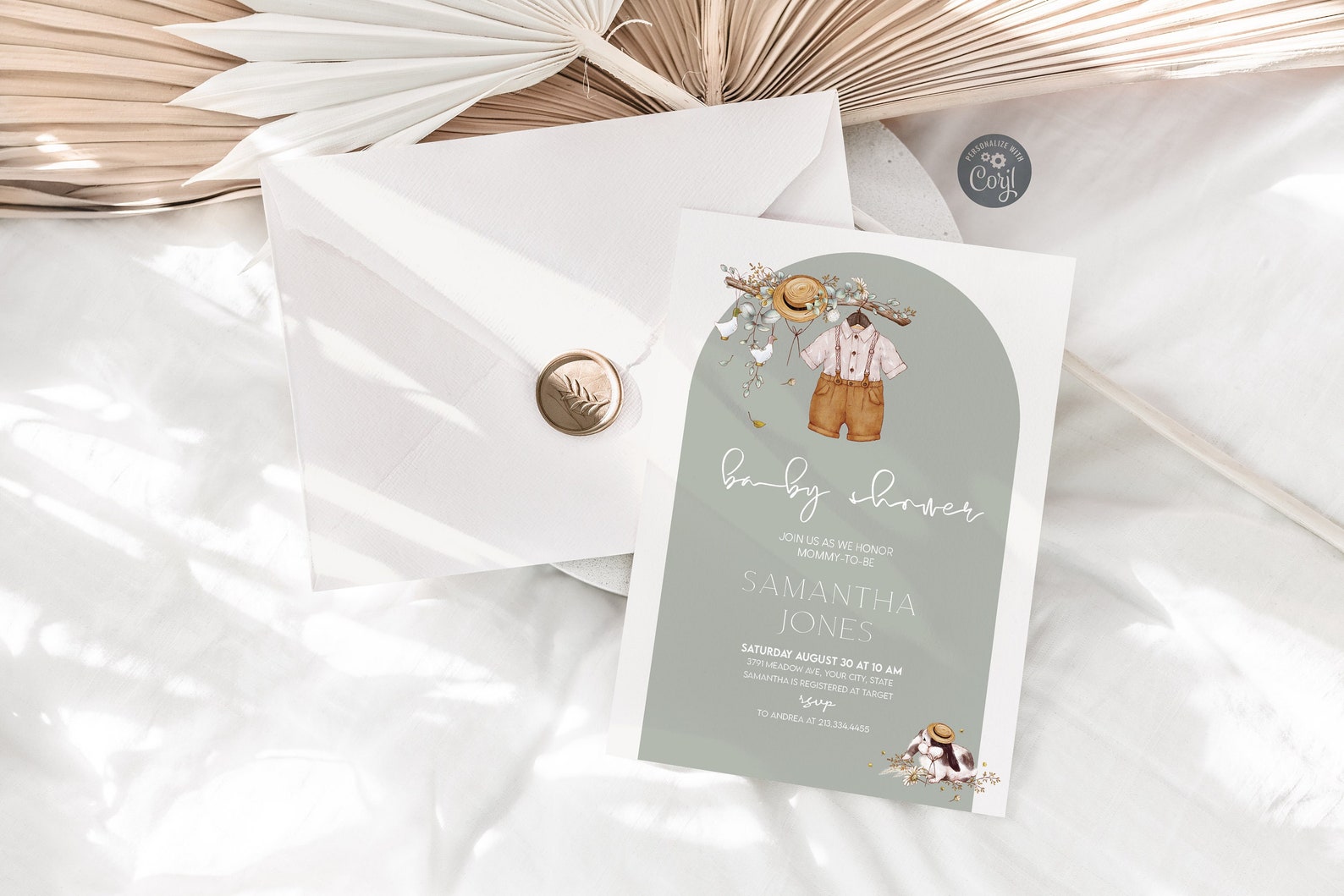 Editable Boho Rustic Baby Shower Invitation Vintage Boy Baby Etsy