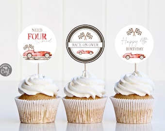 Race Car 4th Birthday Cupcake Toppers (Digital Download)