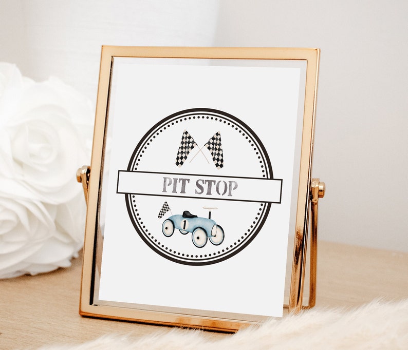 Printable Race Car Pit Stop Sign Blue Retro Race Car Ride on - Etsy