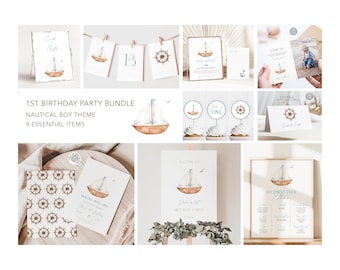 Editable Nautical Birthday Boy Bundle | Sailboat Theme Party | Blue Boat Birthday Package | Fast Printable Digital Download