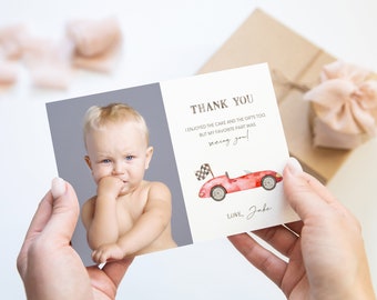 Red Race Car Thank You Card: Retro Birthday (Digital Download)