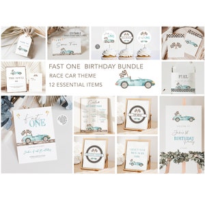 Blue Race Car Birthday Party Bundle: Editable Invitation Templates (Digital Download)