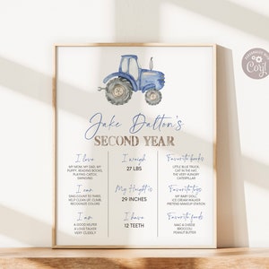 Letrero de cumpleaños de tractor azul: Decoración para fiesta de granja (descarga digital)