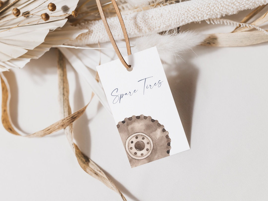 Wheel Tag Editable Wheels Favor Tag, Monster Truck Wheel Gift Tags Labels ...