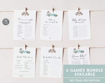 Blue Race Car Baby Shower Games Bundle: Editable Template (Printable)