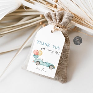 Custom Race Car Birthday Thank You Tag, Vintage car Checkered flag, Gift tags , Race car party Printable INSTANT DOWNLOAD