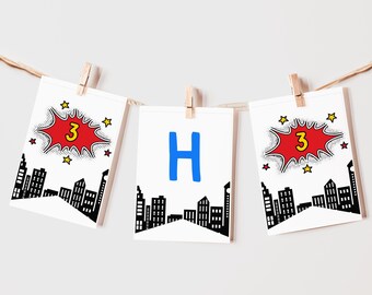 Superhero Birthday Pennant Banner: Editable Party Garland (Printable)