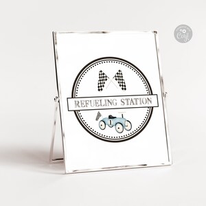 Printable Race Car Refueling Station Sign Blue Retro Race Car Ride on ...