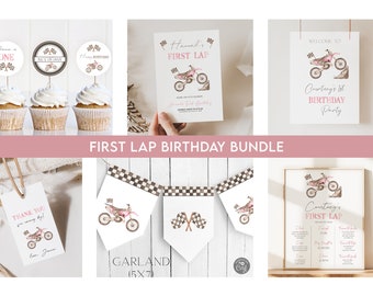 Pink Dirt Bike 1st Birthday Invitation Bundle (Digital Download)
