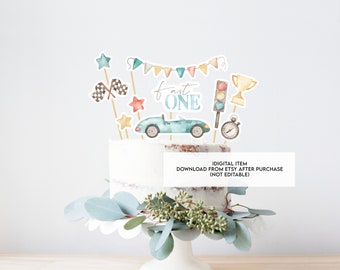 Topper veloce per torte, topper torta di 1 ° compleanno racecar, decorazioni per feste di primo compleanno in auto da corsa, topper torta di 1 ° compleanno dell'auto, segno veloce - Italia