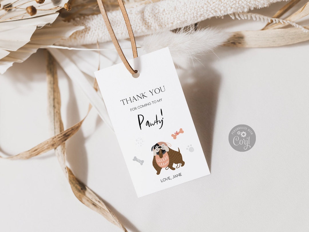 Editable Dog Favor Tags | Puppy Dog Birthday Thank You Tag | Pink ...