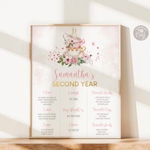 Bunny Tea Party 2nd Birthday Milestone Sign (Digital Download)