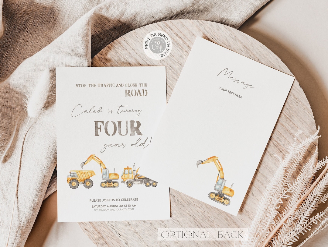 Construction Birthday Party Invitation Template, 4th Birthday Party ...