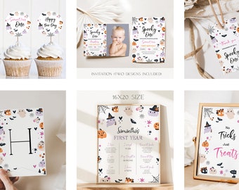 Editable Spooky One Birthday Invitation Bundle: Halloween Party Decor (Digital Download)