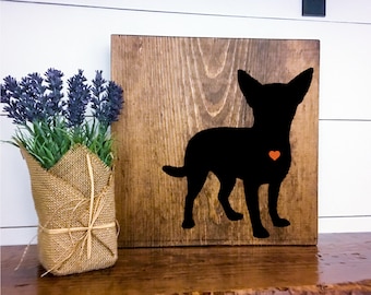 Chihuahua Silhouette Hand Painted Stained Wood Sign, Dog Decor, Gift for Dog Lover, New Puppy Gift, Dog Sign Decor, Housewarming Gift