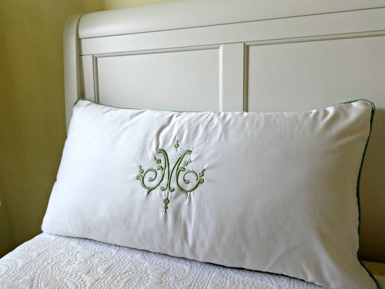 Pillow Shams Piped With Monogram/ Light Green Welting Bed Etsy