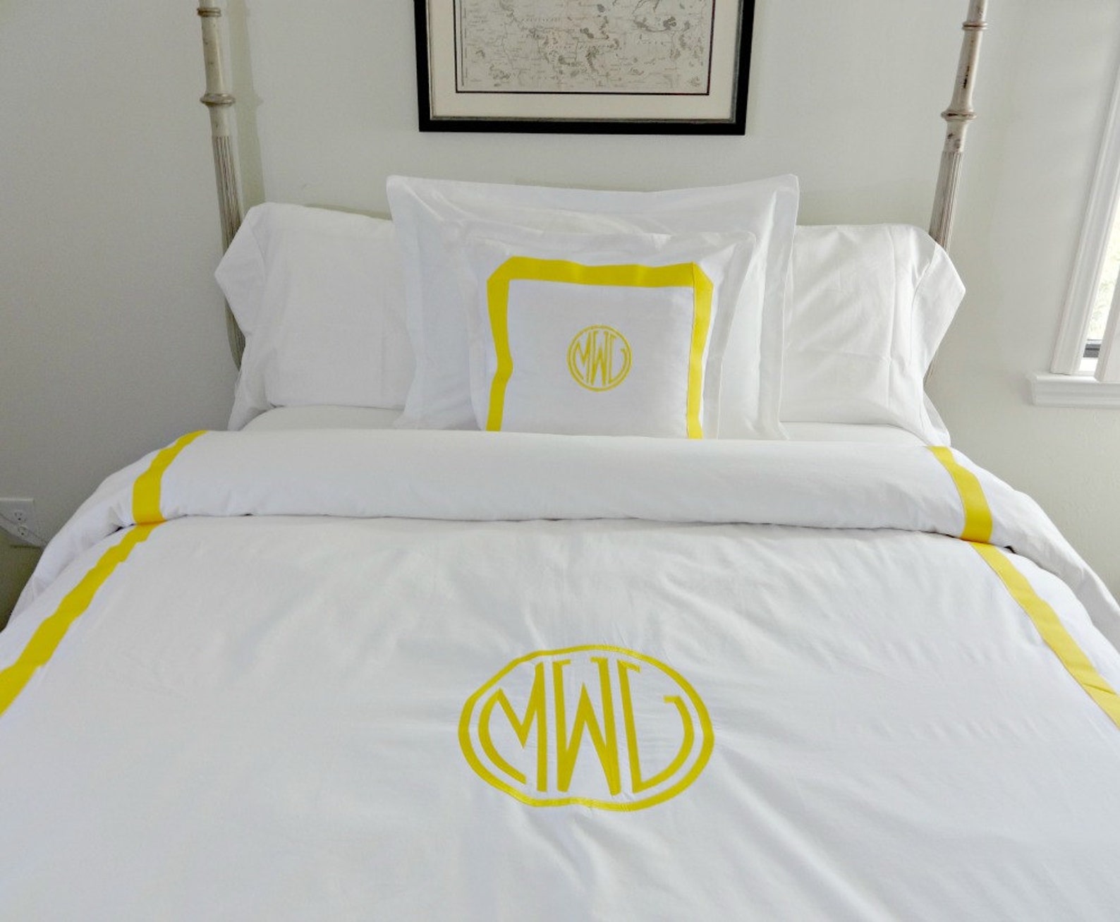 Monogrammed Euro Sham With Ribbon/ Bed Pillow/ Pillowcase Etsy
