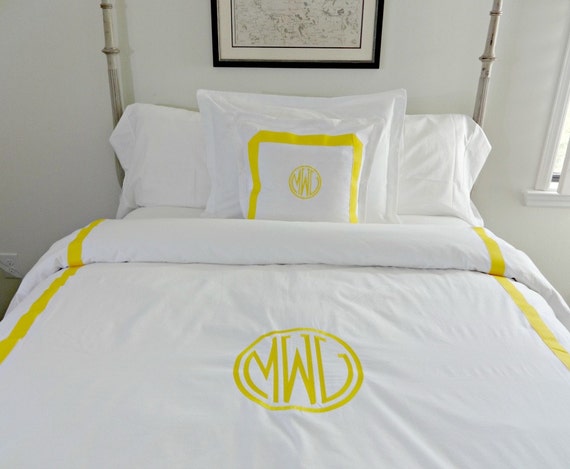 Twin Queen King Duvet Cover Monogrammed With Welting And Etsy