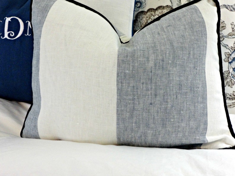 Linen Pillow Cover Striped and Piping/ 18x18 / Toss Accent Etsy
