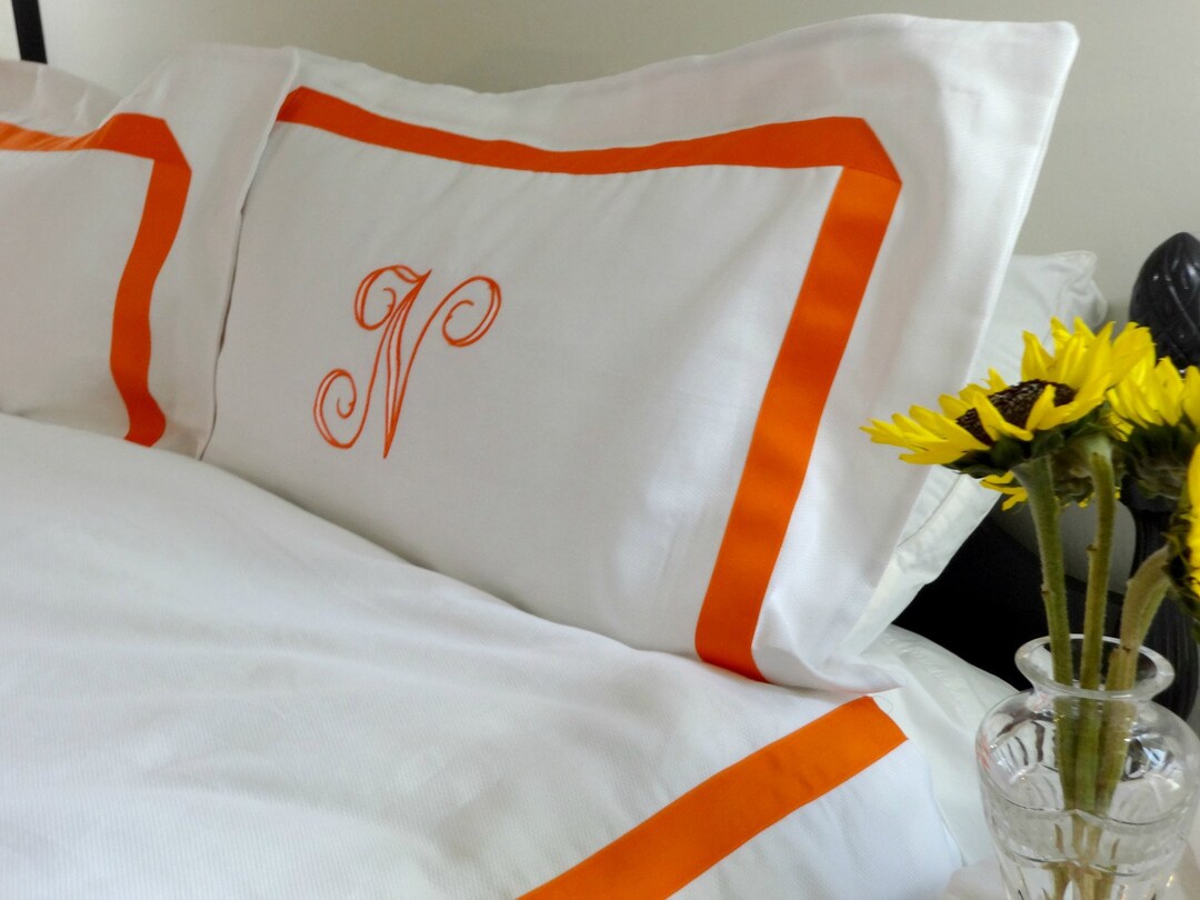 Standard Queen King Pillow Sham Monogrammed With Ribbon/ Etsy