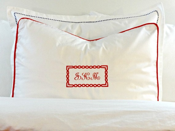 Pillow Sham Monogrammed Personalized Embroidered Linen Pillow Etsy