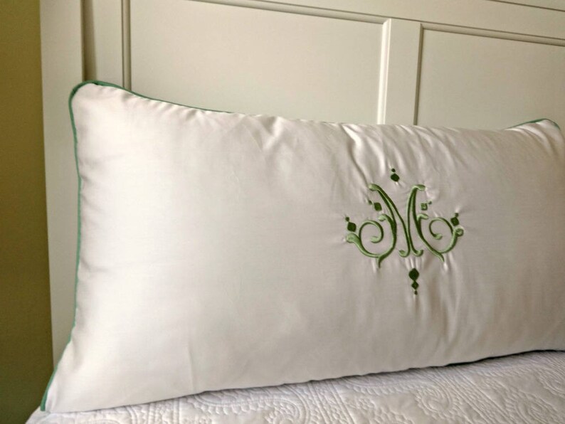 Pillow Shams Piped With Monogram/ Light Green Welting Bed Etsy